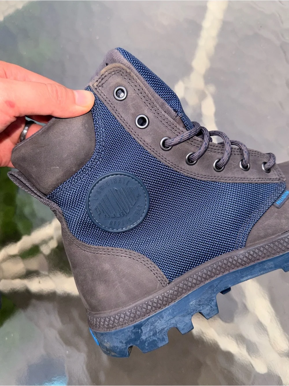 Palladium Gray and Blue Waterproof Hiking Boots